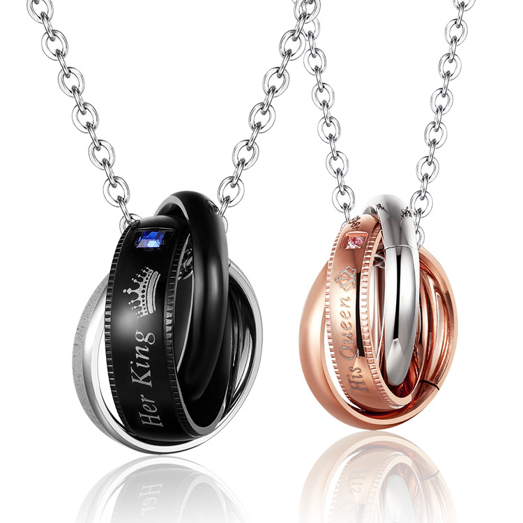 Cross-border e-commerce supply her King his Queen King Queen Pendant Titanium Steel Couple Necklace