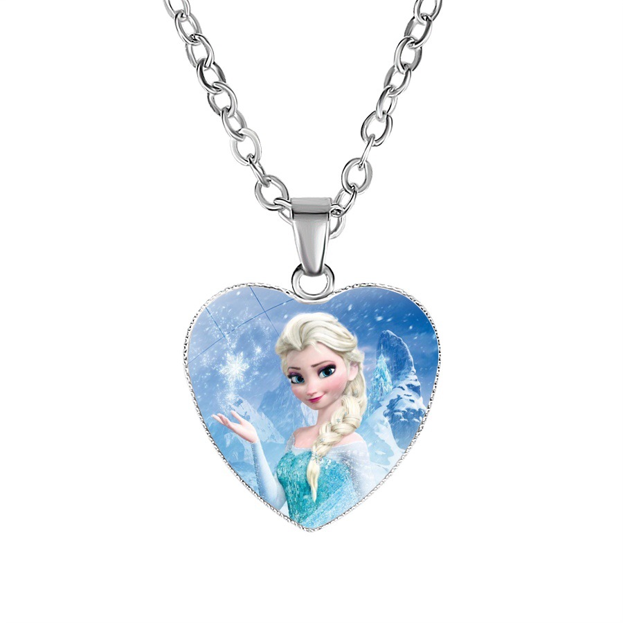New Cartoon Frozen Princess Elsa Love Pendant Children's Necklace Snow White Mermaid Accessories