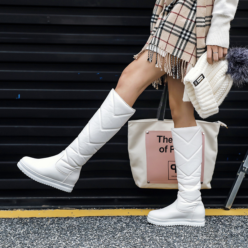 40-43 Winter Warm Thick Bottom Height Increasing Flat Heel Cotton Boots Thick Velvet High Barrel Snow Boots Big Girl Boots 3007