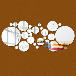 Creative three-dimensional beautiful self-adhesive wall stickers acrylic 28 round decorative mirror wall stickers movable combination wall