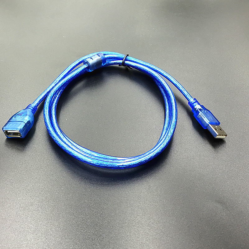 All copper transparent blue USB extension line male to female data line with shielded magnetic ring 0.3 meters 1.5 meters 3 meters 5 meters 1