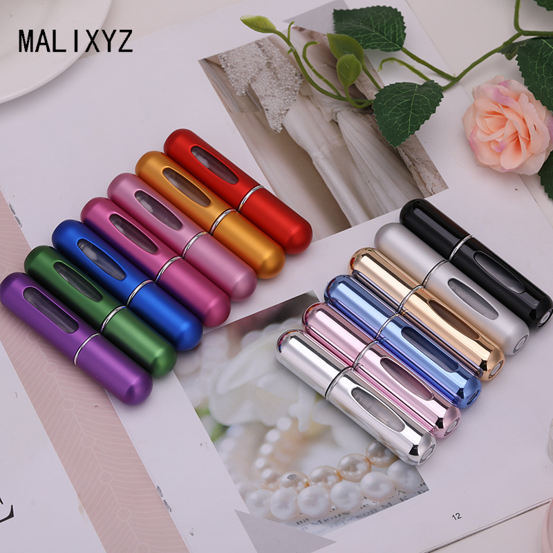 In stock liquid filling spray sub-packaging cosmetic bottle 5ML portable rechargeable aluminum self-Pump Bottom filling perfume bottle