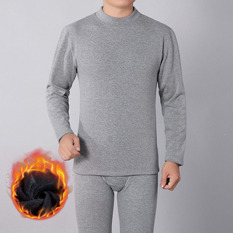 Men's autumn clothing and autumn pants set new winter plus velvet padded crew neck thermal underwear father installed a generation of hair
