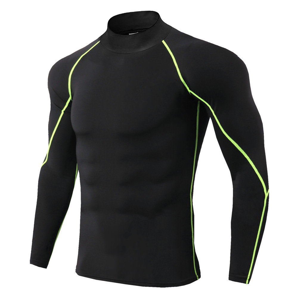 Men's High Collar Fitness Long-Sleeved T-Shirt PRO Sports Running Autumn and Winter Elastic Quick-Dry Vertical Collar Sweatshirt
