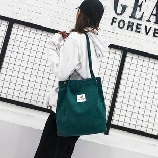 Spot wholesale Korean corduroy shopping bag canvas women's bag large capacity literary shoulder bag