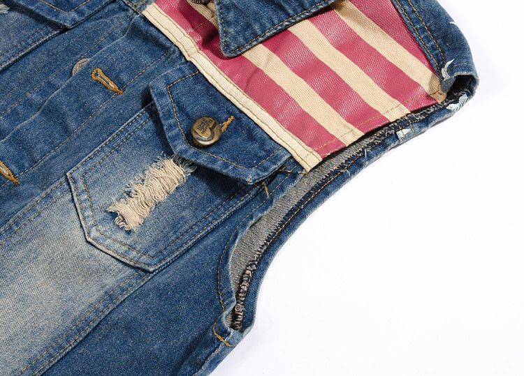 Trendy Men's Large Size Korean Style Denim Vest Men's Denim Vest Waistcoat American Flag Casual Vest