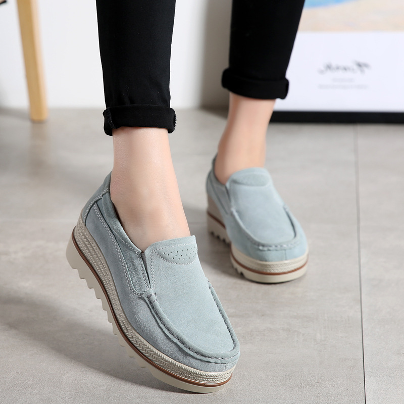 2018 New Spring Platform Shoes Women's Thick-soled Wedge Slip-on Leather Swing Casual Moms Shoes Large Size Shoes