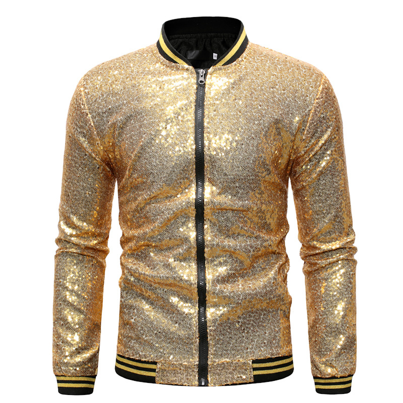 Foreign trade men's large size AliExpress loose sequins dance clothes zipper cardigan jacket ZT-JK23