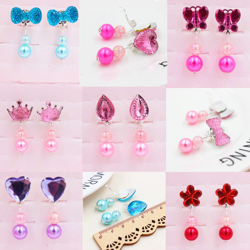 Cartoon children's ear clip non-pierced colored diamond hanging beads tassel earrings girls' decorative earrings pair price