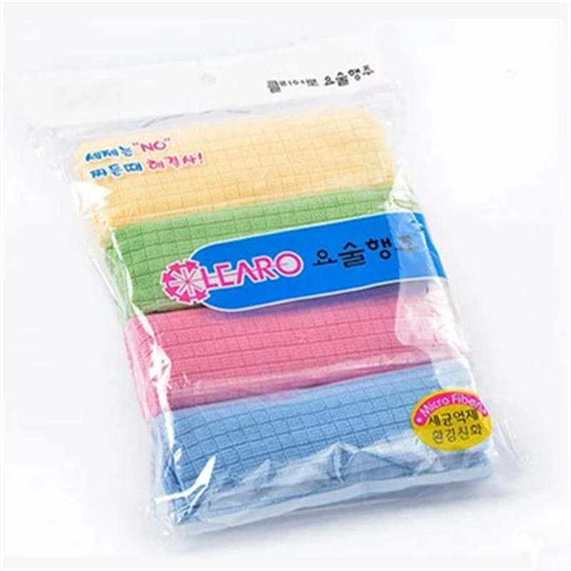 Wholesale factory microfiber cloth small plaid scouring pad non-greasy dish towel kitchen dishwashing cloth