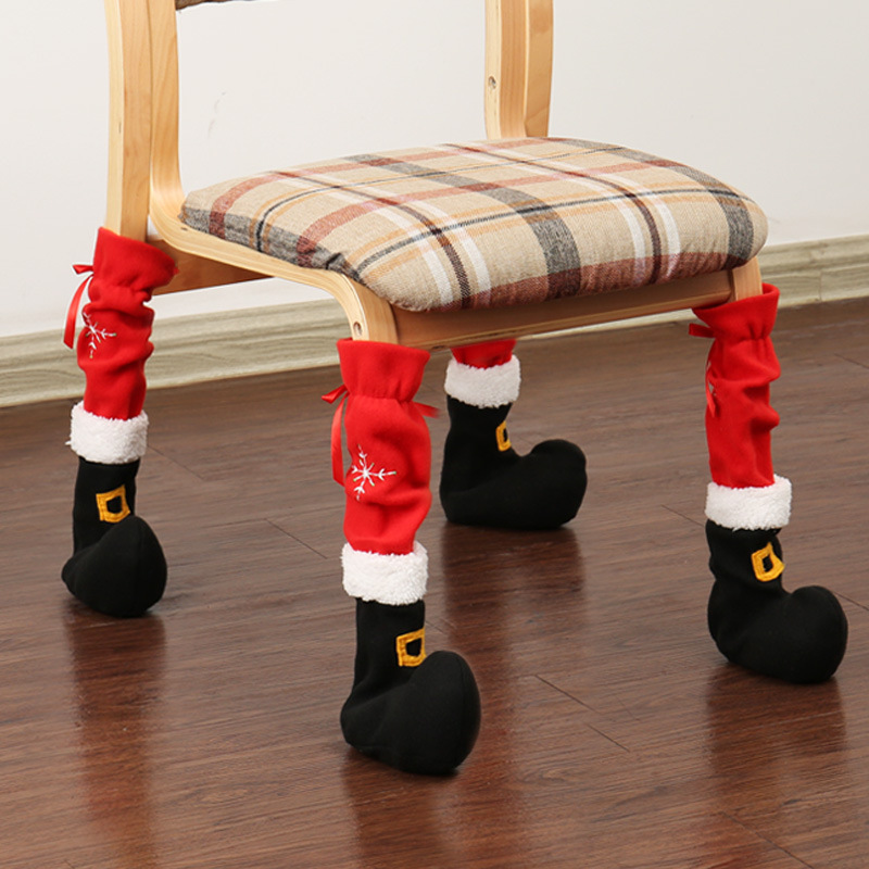 国境を越えた新しいクリスマス椅子足カバークリスマスホテル装飾用品刺繍レストランスツールテーブル足カバー|undefined