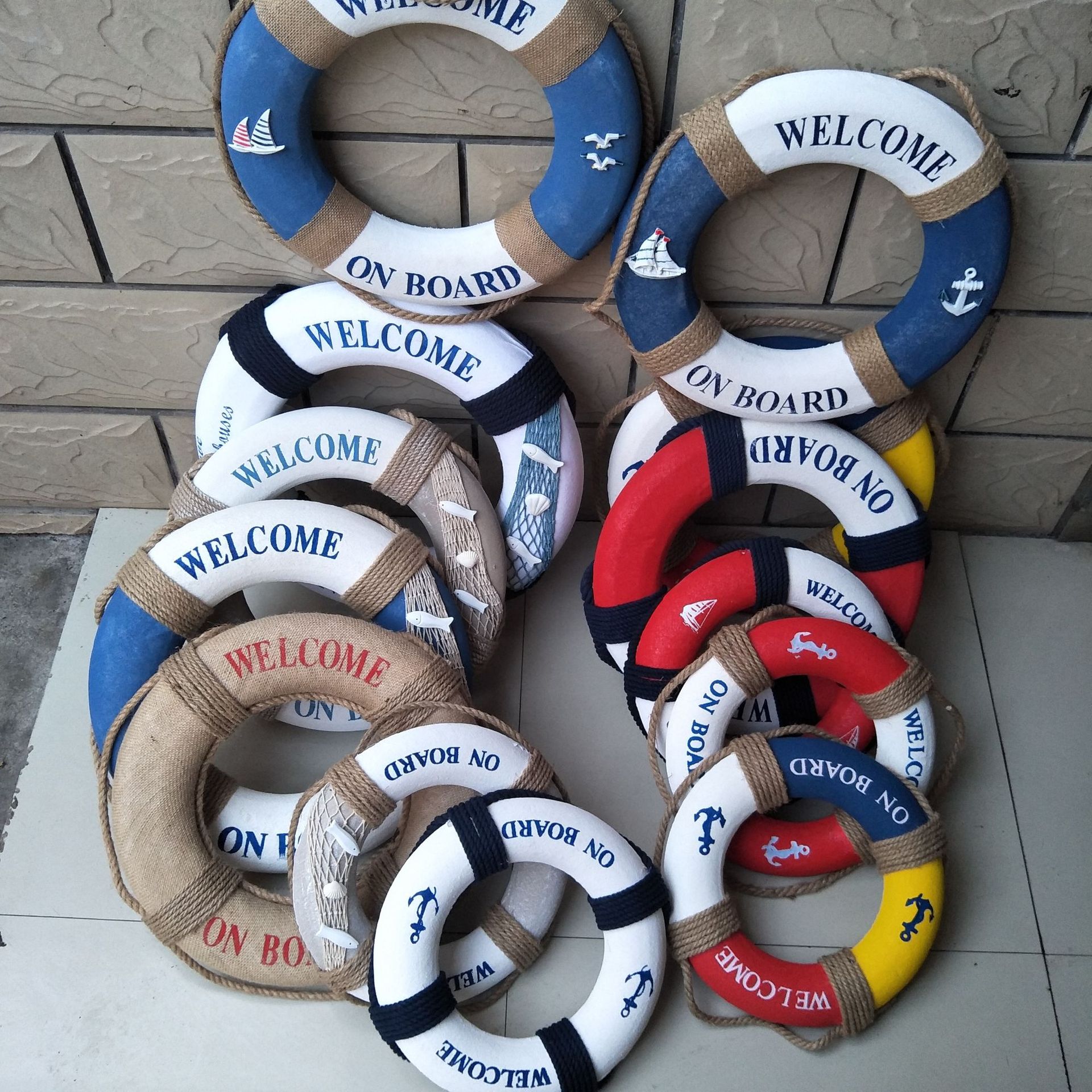 Creative foam lifebuoy Mediterranean wall hanging old craft swimming ring home decoration wall hanging with wall decoration