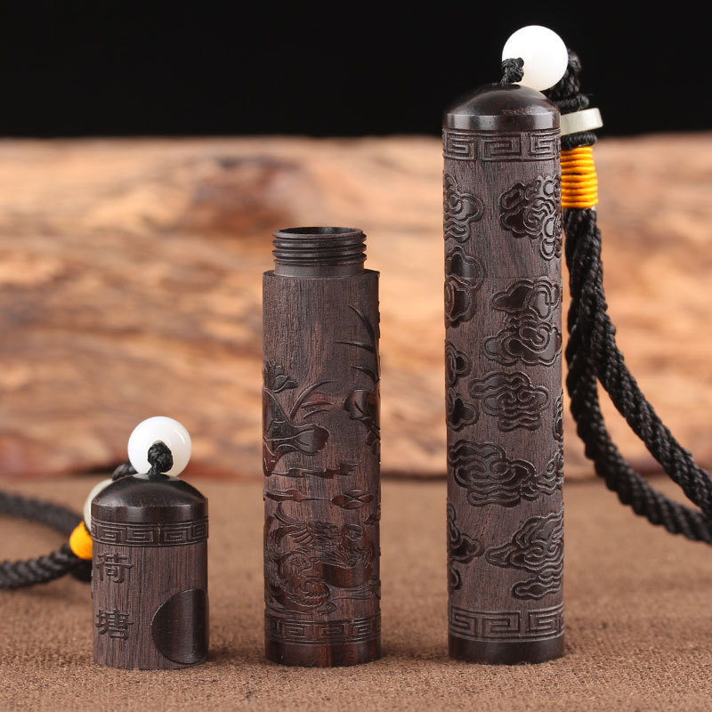 Ebony carved toothpick barrel household creative portable solid wood snuff bottle agilawood tablets incense tube powder jar wholesale