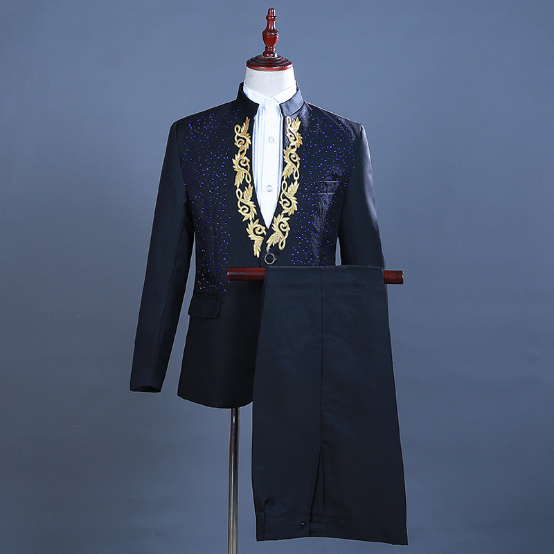 Men's Hot Dew and Hot Dew Collar Suit Annual Meeting Host Singer Stage Performance Suit Evening Dress Suit