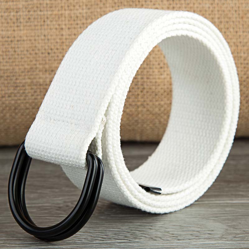 Double-loop Canvas Belt Men's and Women's Black D-shaped Buckle Cloth Belt Half-ring Long Canvas Belt_voghion.com
