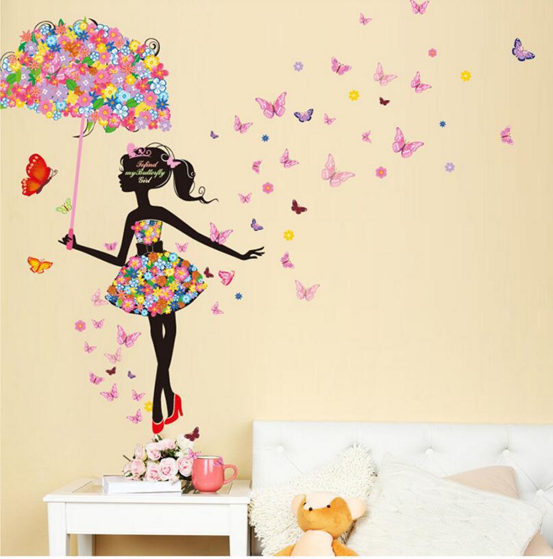 花仙子墙贴花精灵女孩温馨客厅卧室蝴蝶纸装饰画背景墙玻璃装饰贴