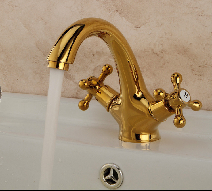 Faucet hot and cold copper European-style antique faucet undercounter basin golden faucet basin retro faucet