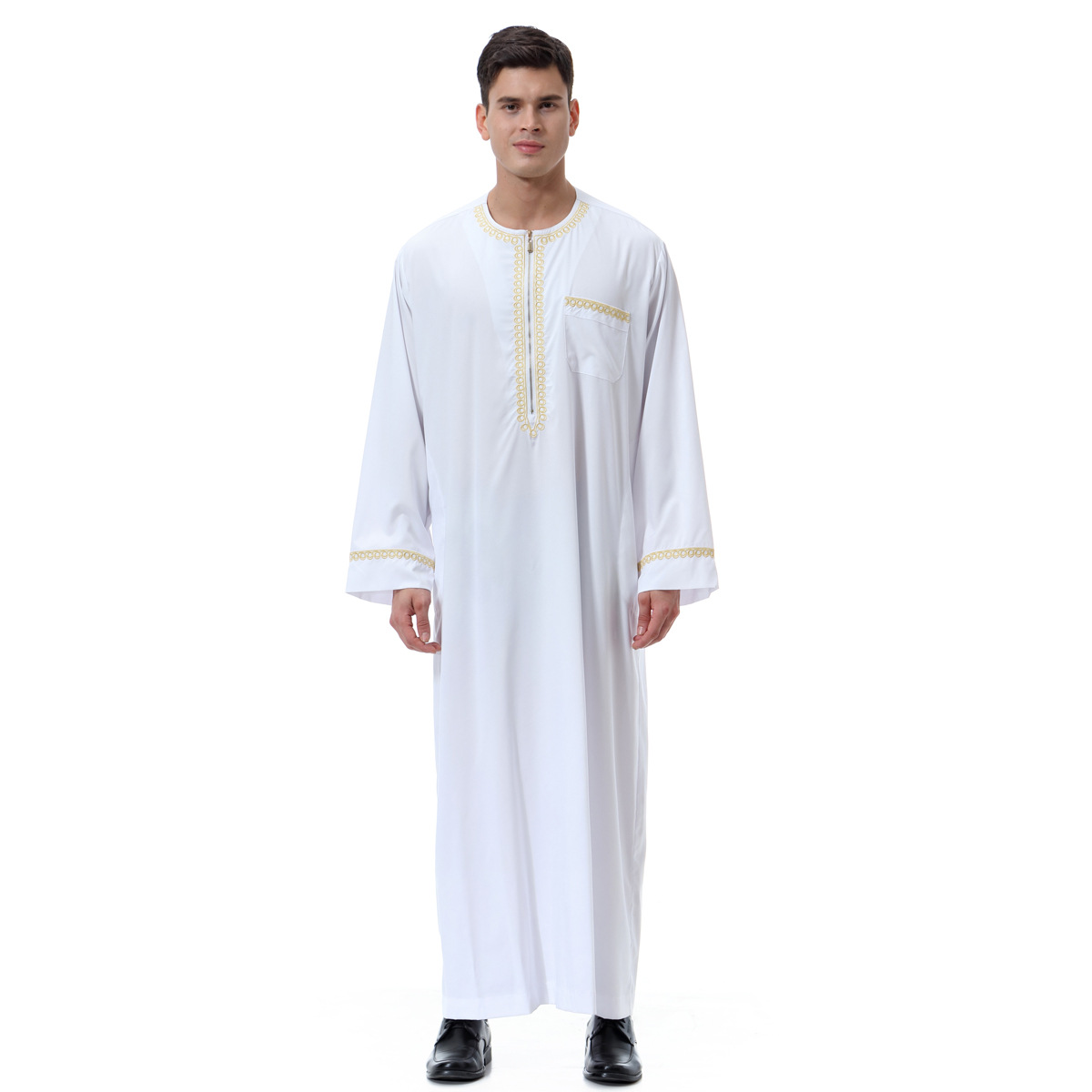 In stock Middle East men's printed zip crew neck robe, TH811