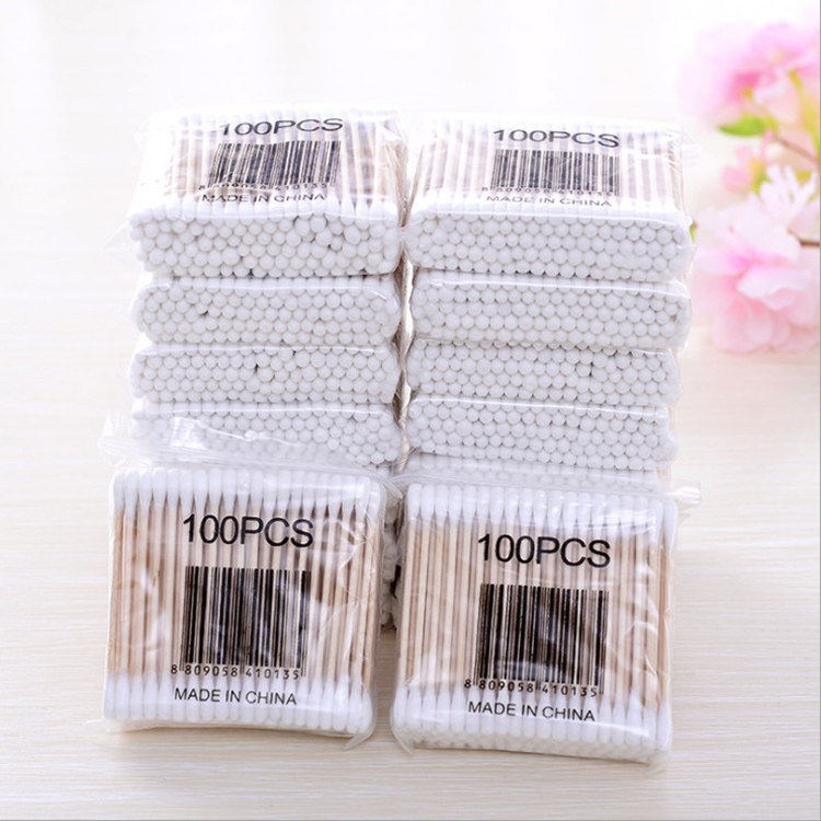 100 PCs soft bag wooden stick double-headed cotton swab makeup cotton swab sanitary cotton swab beauty stick cotton swab wholesale