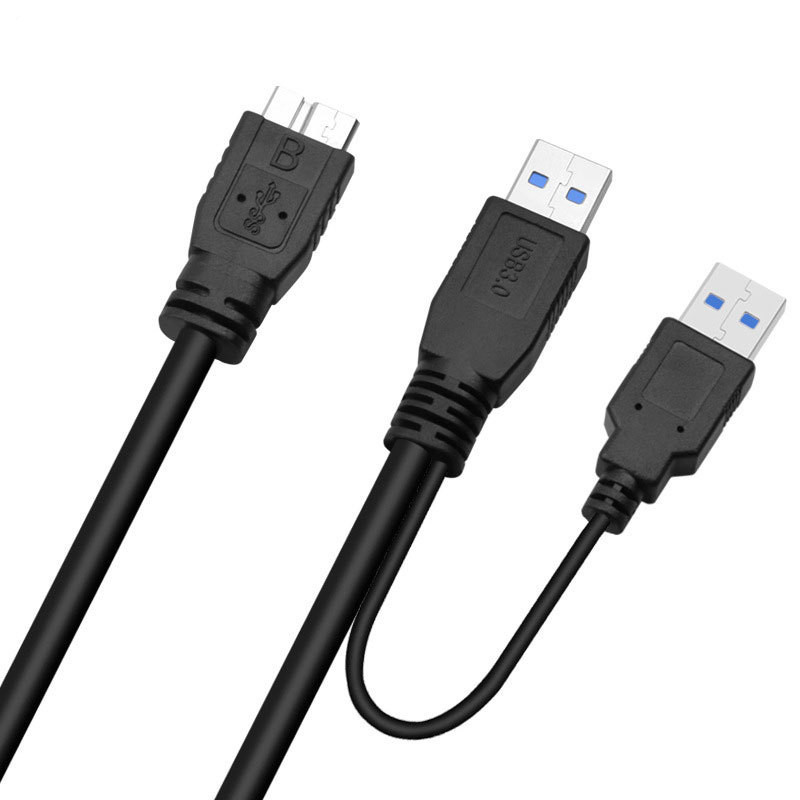 USB3.0 Micro-B mobile hard disk cable double-headed USB power supply data cable with auxiliary USB 0.6 m