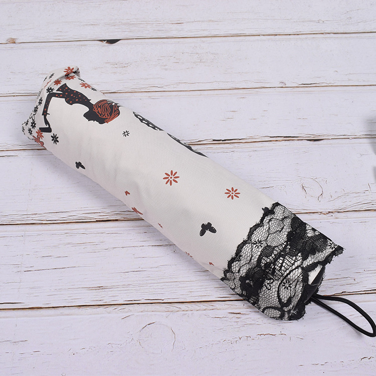 Butterfly Lace Printed Sunshade Umbrella Sunny Umbrella Three-fold Anti-wind Sunscreen Black Rubber Umbrella Factory Outlet
