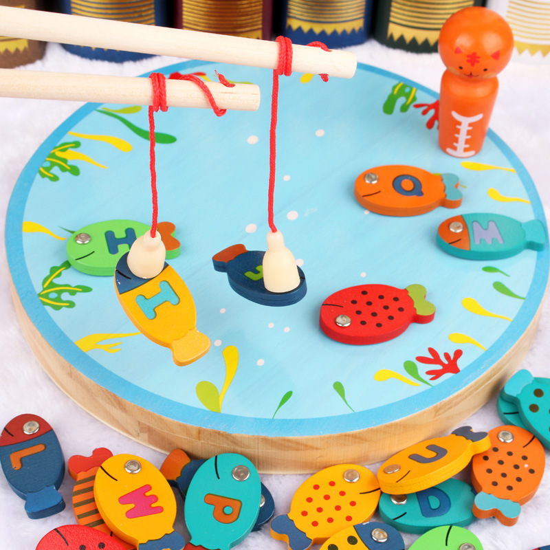 Children play house kitten Fish Game baby scratch fishing desktop Montessori Early Education educational wooden toys