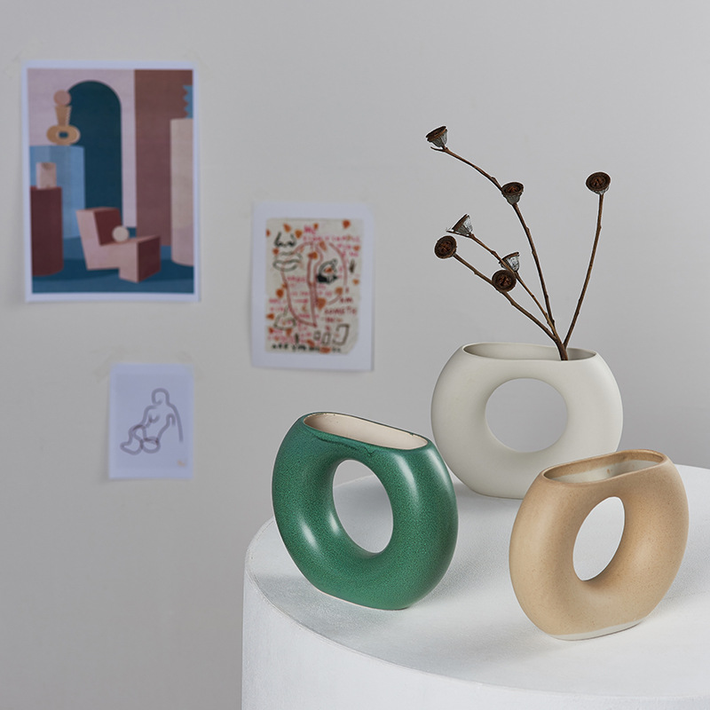 Ins style Korean Internet celebrity Nordic ceramic vase home furnishings B&B cafe studio decoration chic