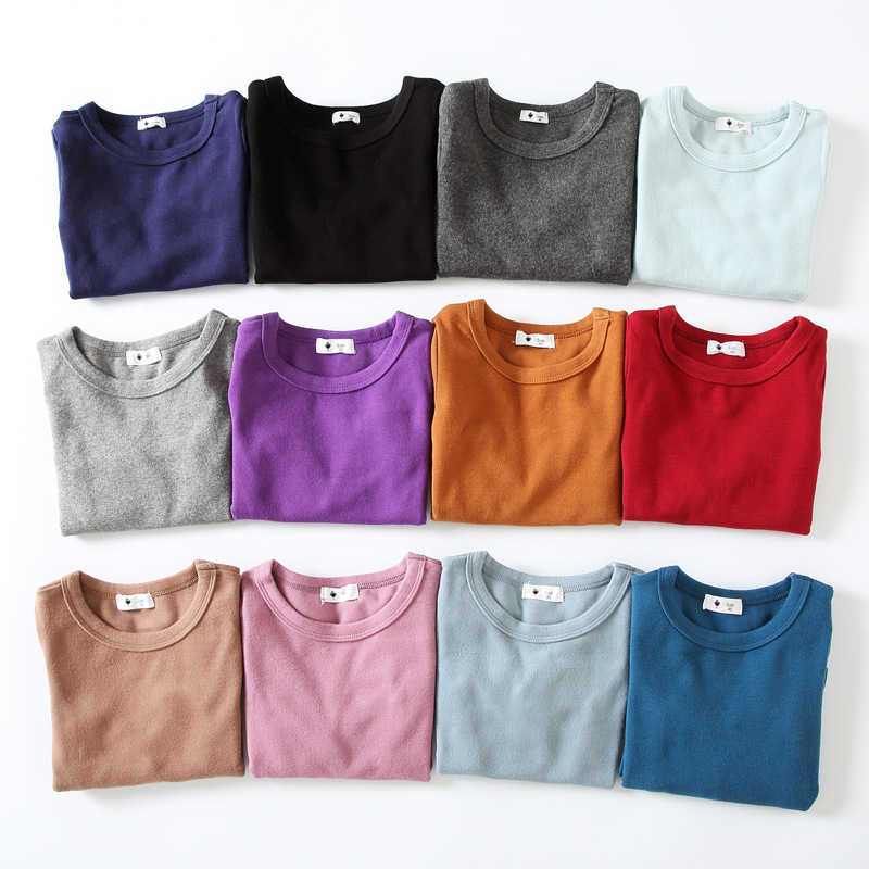 2023 Autumn and Winter Korean Girls Candy Long-sleeved Base Shirt All-match Candy Basic Men's Crew Neck Sanding T-shirt