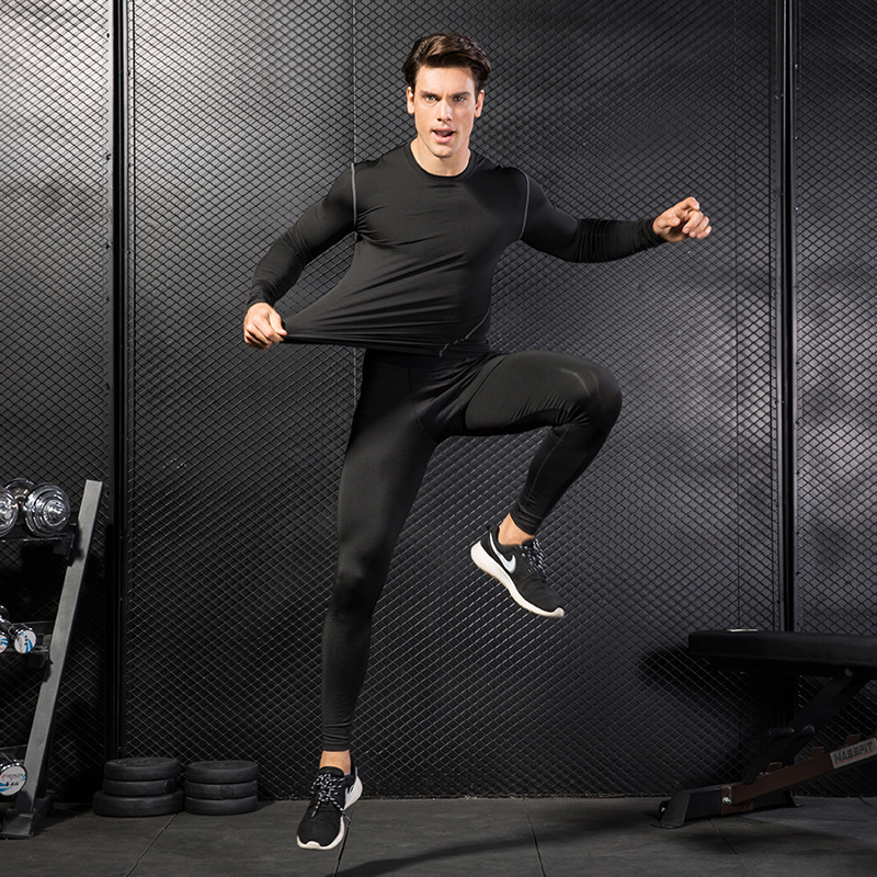 Men's PRO Sports Trousers Tight Training Fitness Running Mesh Stitching Quick-drying Stretch Trousers 1040