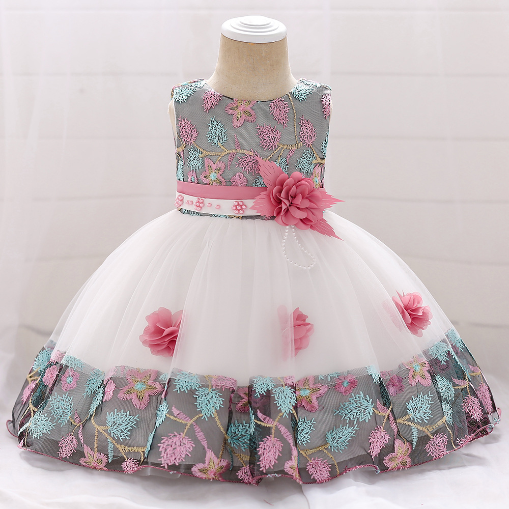 亞馬遜嬰兒公主裙 寶寶滿月禮服女童洗禮服連衣裙花朵婚紗禮服裙