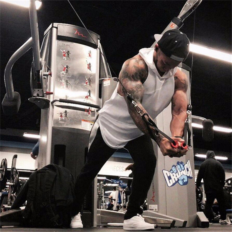 Three-Segment Stitching Cotton Stitching Mesh Men's Fitness Vest Solid Color Pure Cotton Bodybuilding Hooded Long Loose Sleeveless T