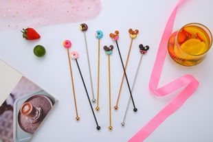 Mickey donut cute 304 long handle coffee stirrer stainless steel bar wine stick juice cold drink stir spoon