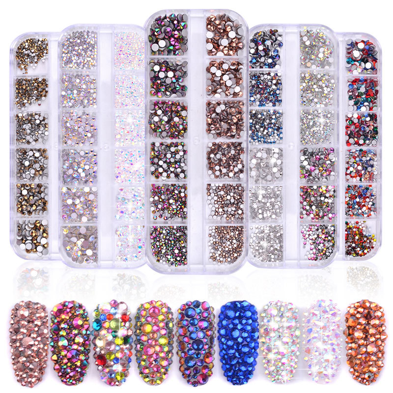 Cross-border nail art jewelry set high silver flat bottom Diamond AB water diamond shining diamond strip box 1440