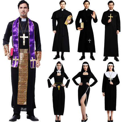 Halloween Costume Adult cosplay Male Missionary Priest Costume Father Mary Nuns Costume Cross