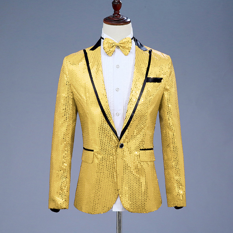 Sequin Men's Suit Tops Coat Coat Coat Nightclub Singer Hosts Photo Studio Photo Suit Send Bow Tie