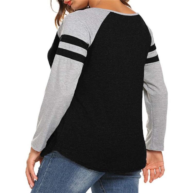 Amazon ebay explosion 2022 spring and summer new women's striped stitching long sleeve T-shirt V collar color matching top base