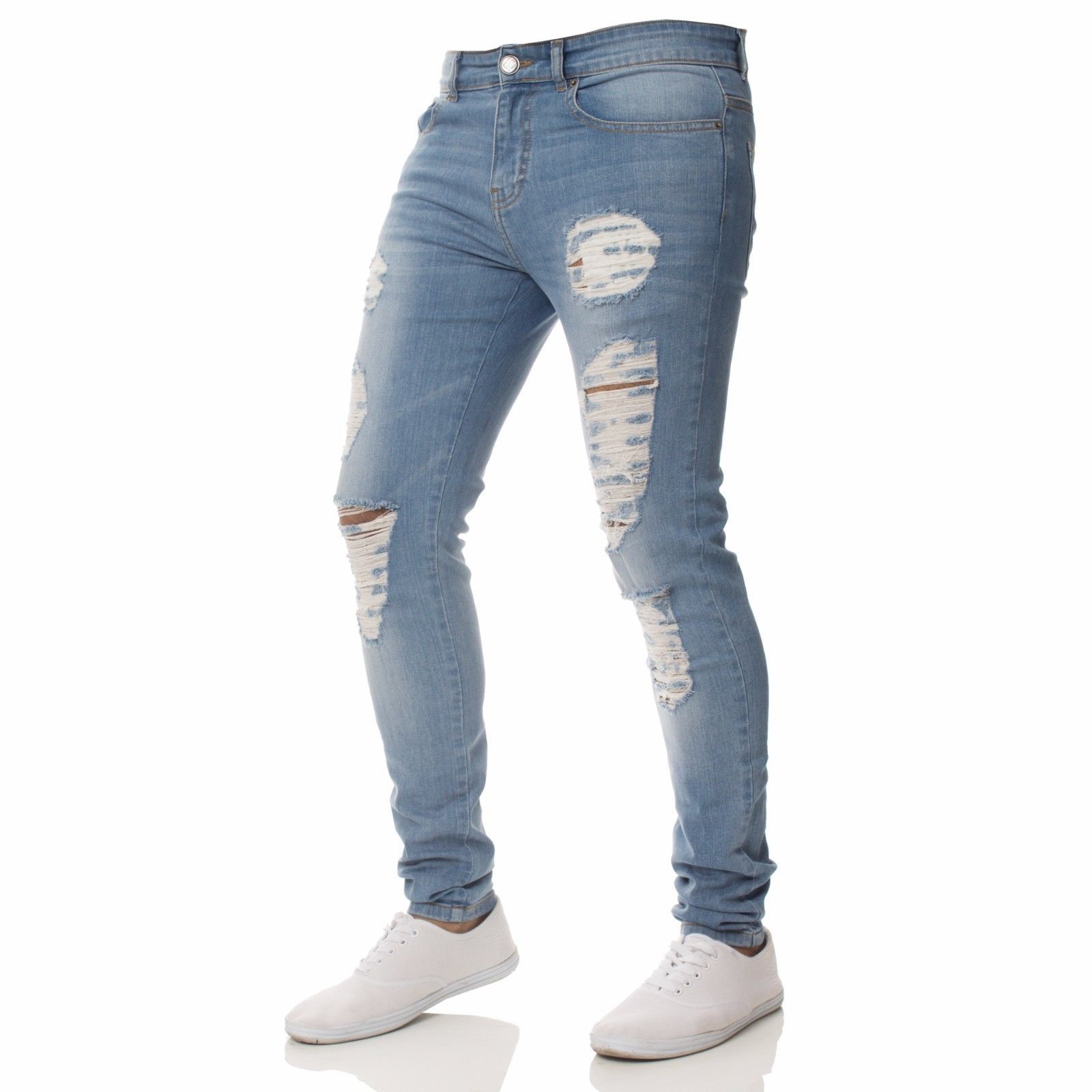 Cross-border Trade Fashion Casual Men's Jeans Distinctive Ripped Slim-fit Jeans Handsome All-match Pants