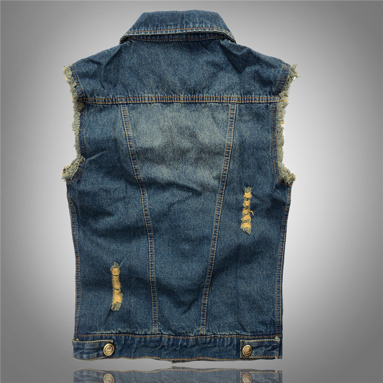 Large Size Korean Style Youth Fashionable Men's Denim Vest Men's Vest Waistcoat Foreign Trade Hole Casual Vest