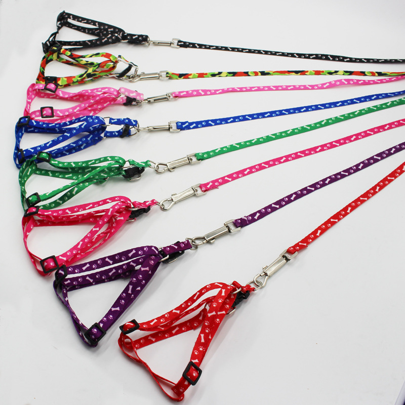Wholesale pet leash Bone Printing pet chest back traction set dog leash cat chain Factory Direct