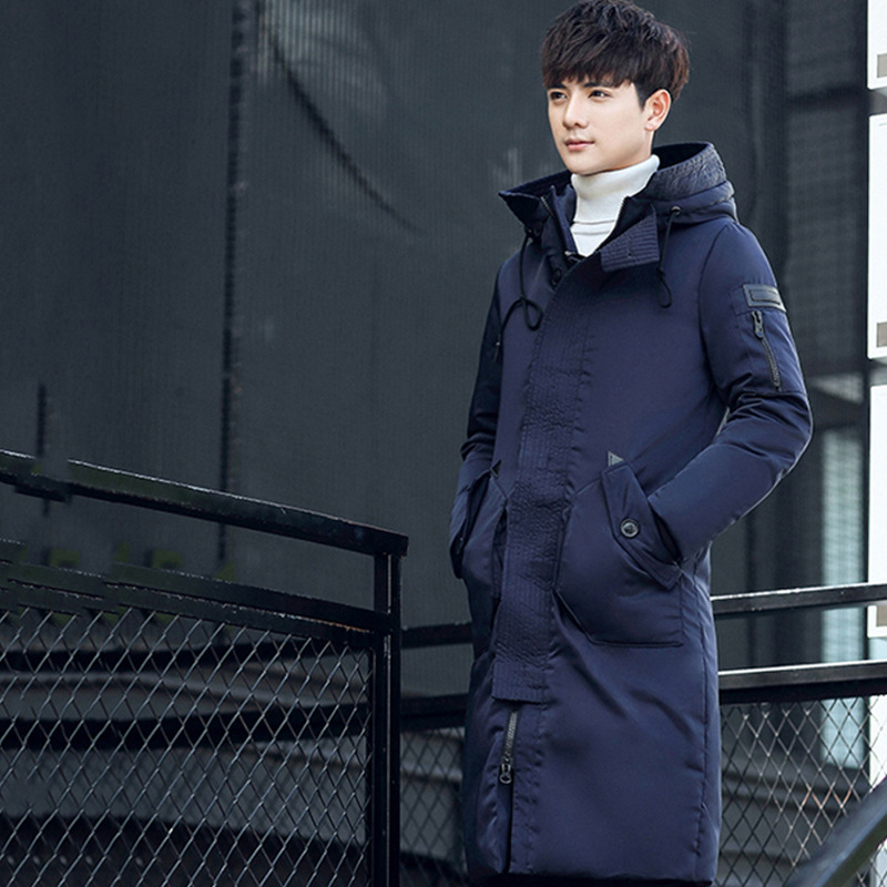 New Men's Middle and Long Down Jacket White Duck Down Jacket Korean-style Hooded Youth Down Jacket Thickened Student Cold-proof Jacket