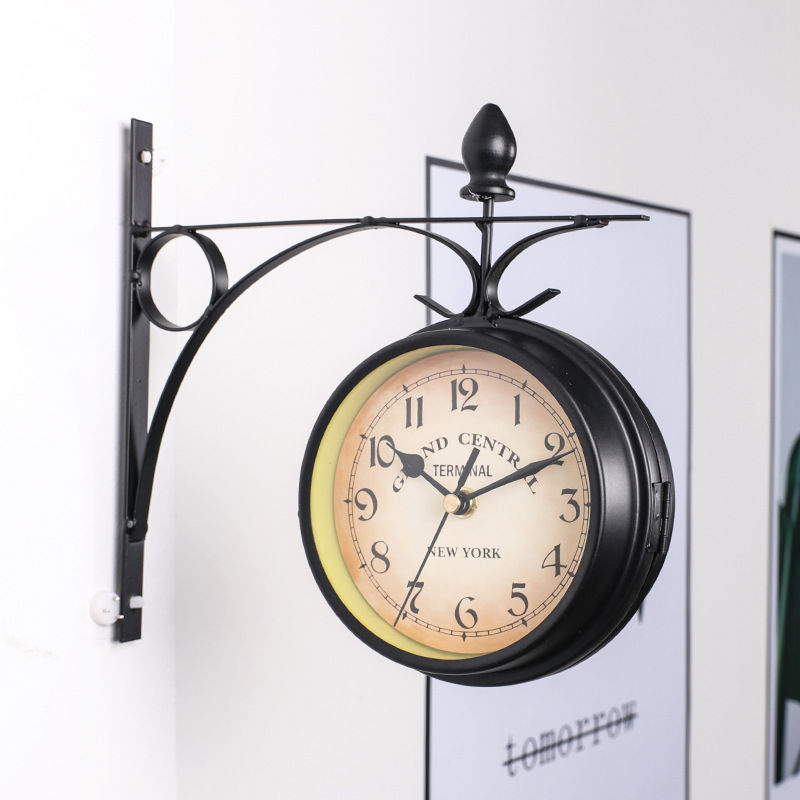 wall clock European Style Iron wall clock Vintage Decorative Double sided wall clock