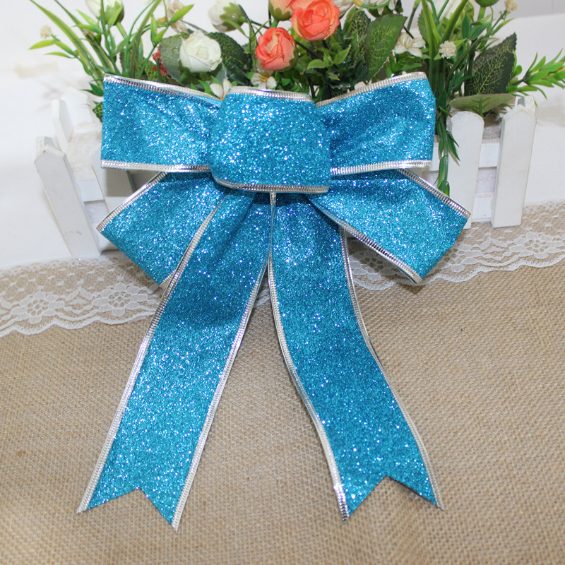 25cm Glitter Powder Christmas Bow Hanging Christmas Tree Decoration diy Accessories Christmas Bow Pendant_voghion.com