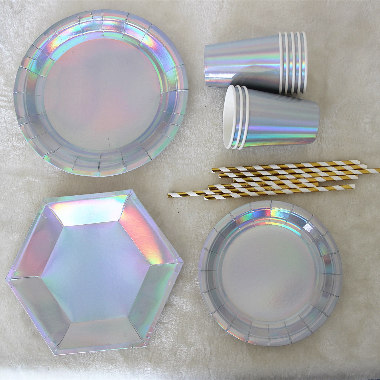 Iridescent paper plateCup一次性鐳射紙盤紙碟紙杯新款出口歐美
