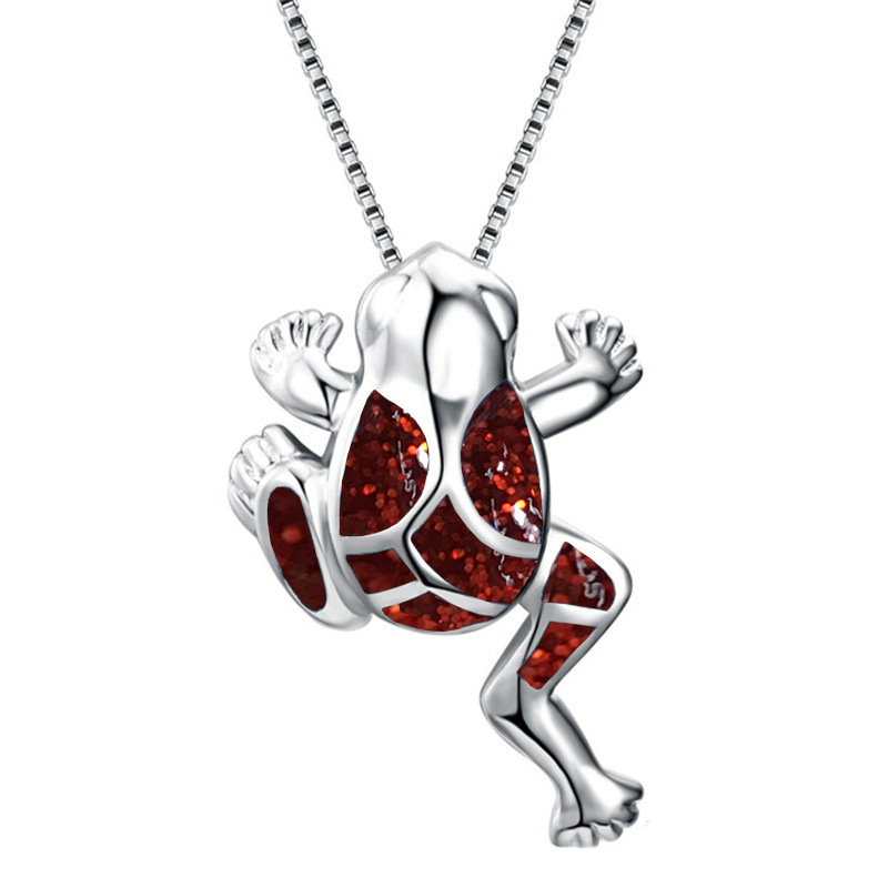 New Aobao Silver Frog Pendant Short Simple Little Girl Necklace opal Pendant Cross Border