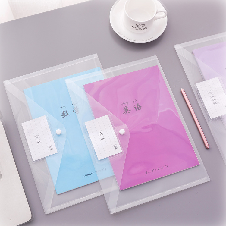 Creative Simple Transparent A4 Snap Document Bag Plastic Information Bag Bill Bag Student Office Supplies Storage