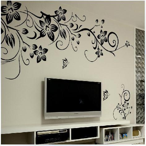 [ZY027S] Foreign Trade Explosions Black Butterfly Flower Diagonal Flower Vine European and American Black TV Background Wall Stickers
