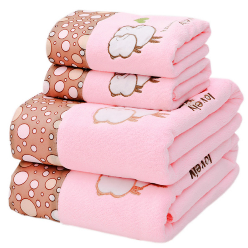 Factory wholesale towel bath towel set microfiber lace embroidery cartoon soft absorbent adult men and women