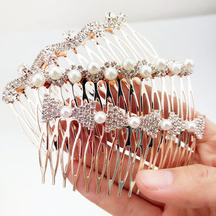 Cross-border source A058 exquisite diamond-studded Pearl bow comb alloy comb fashion comb Europe and the United States