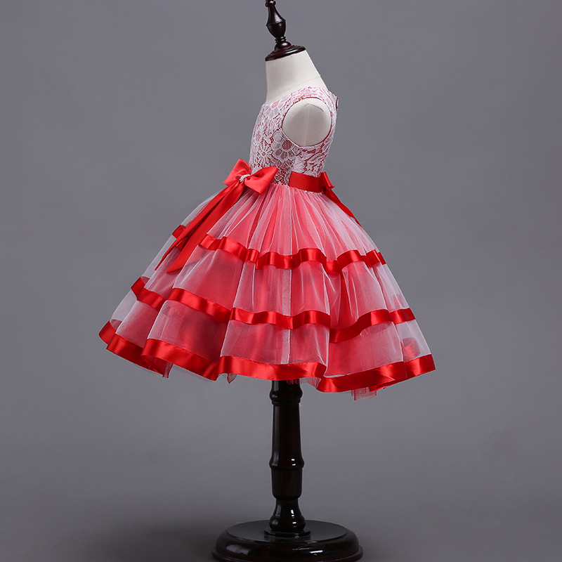 European and American Foreign Trade 2018 Autumn Girls' Dress Big Bow Children's Dress Princess Dress Lace Pontoon Dress