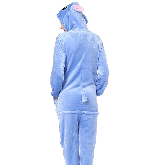 Source Factory Blue Boy Blue Boy Blue Rose Red Stitch Cartoon Animal Conjoined Pajamas Flannel